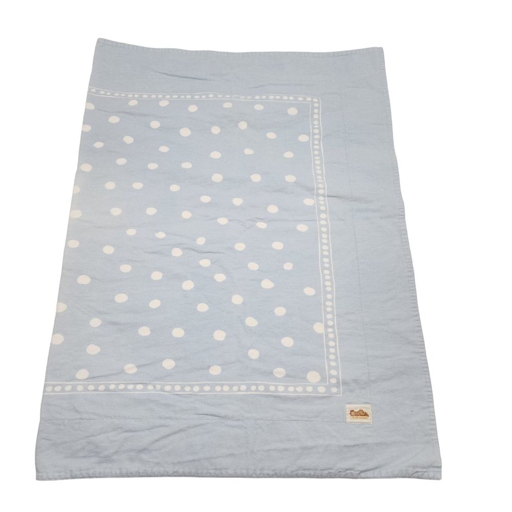 Anne Geddes Blue White Polka Dots Baby Nursery Receiving Blanket 100% Cotton